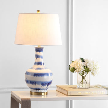 Tucker 30.5" Striped Ceramic/Metal LED Table Lamp - JONATHAN Y